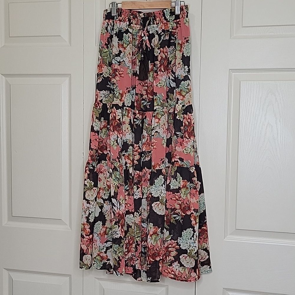 DRESS FORUM Brown and Orange Floral Maxi Skirt Size Small